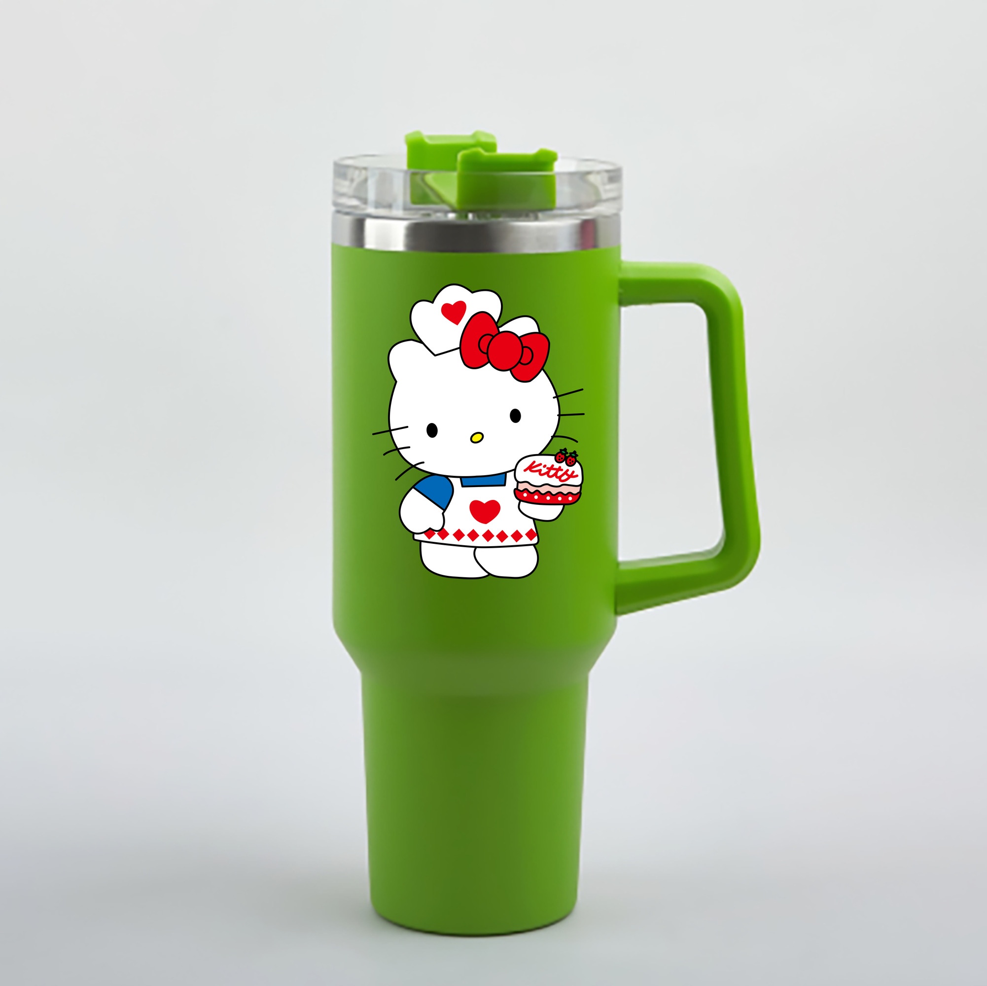 （画像用） Hello Kitty ハローキティ 1200mL車用タンブラー - クリスタルステッカー（プラスチックストロー付き）